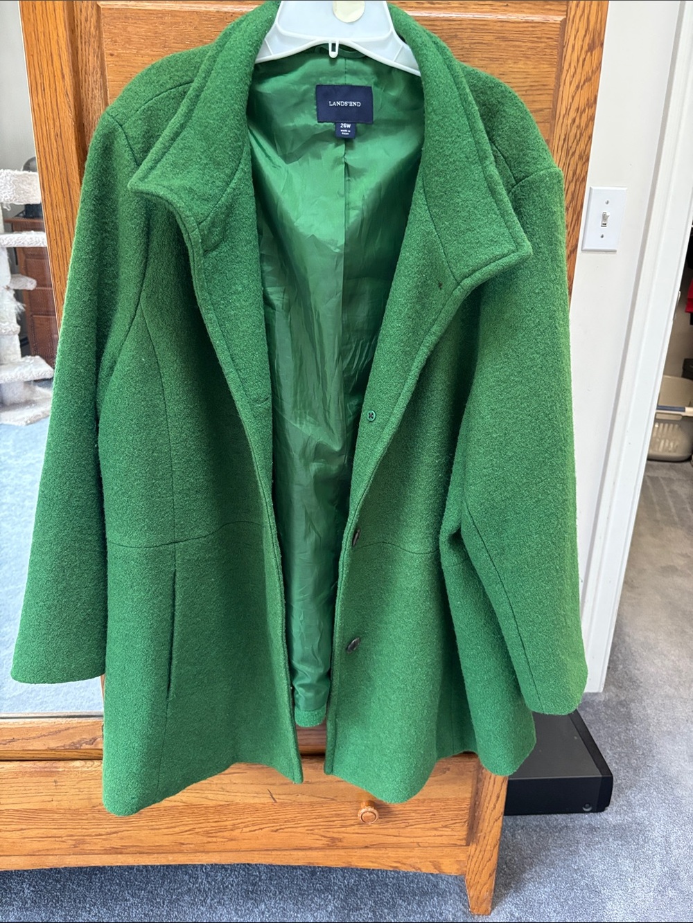 Lands' End Women's Emerald Green Wool-Blend Pea Coat